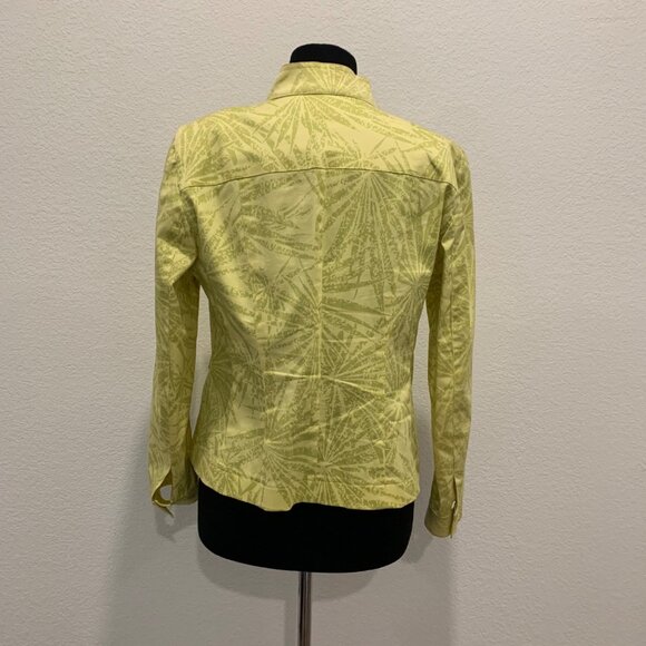 Lafayette 148 Yellow Palm Print Cotton Jacket With Collar & Button Front 12 - Picture 2 of 11